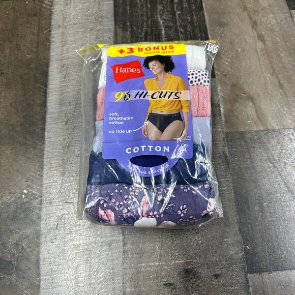Hanes Underwear Women Cotton 9 Pack Hipster Hi-cuts Panties Tagless Sz 6 NWT - Picture 1 of 6